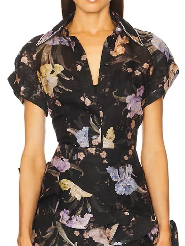 Zimmermann Eden Fitted Blouse With Crystal-Embellished Collar Au Size 0
